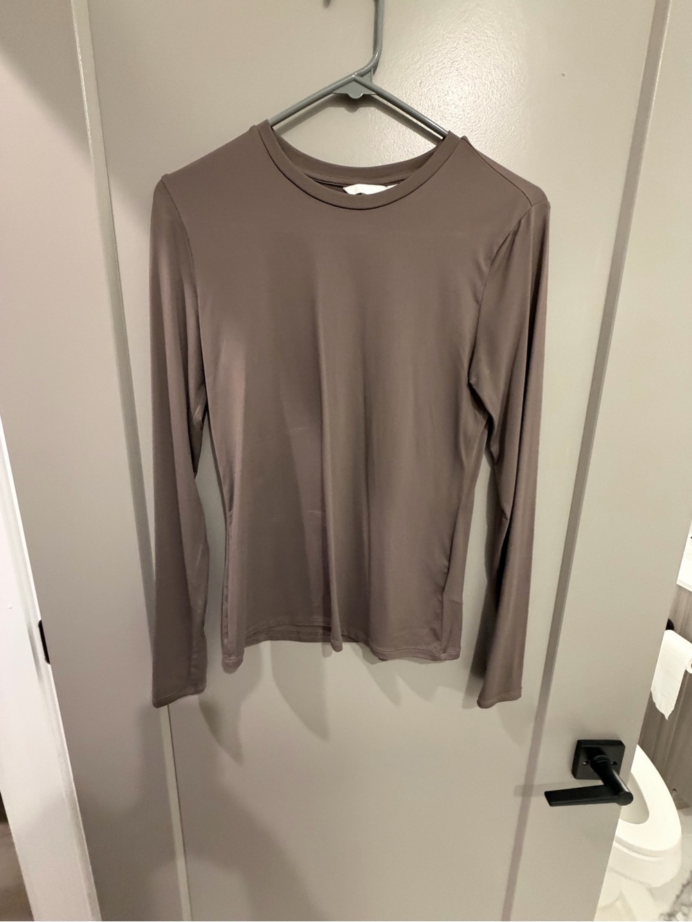 H&M Long-Sleeve Crewneck Top in Taupe